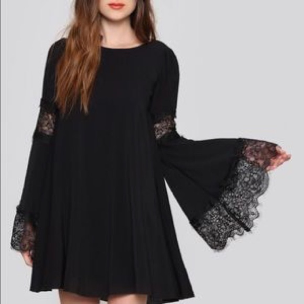 For Love and Lemons Le’veon Black Dress with Lace